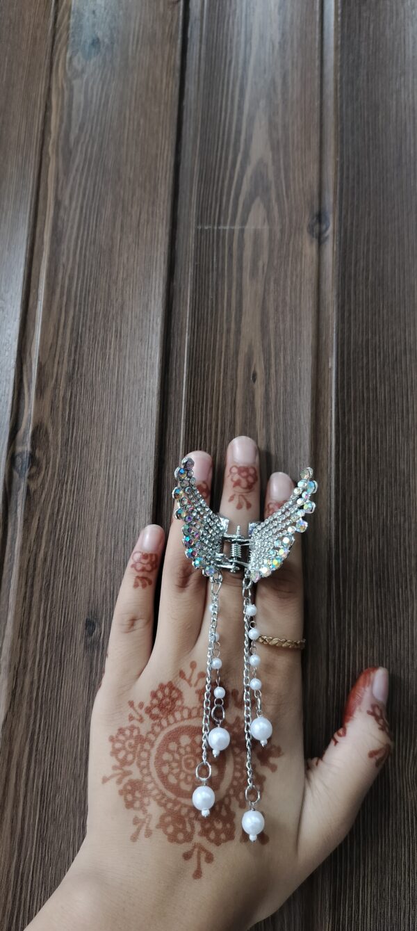 Silver Angel Wing Pearl Hair Claw Clip