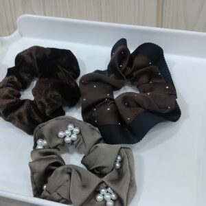 Coffee Pearl Studded Scrunchie